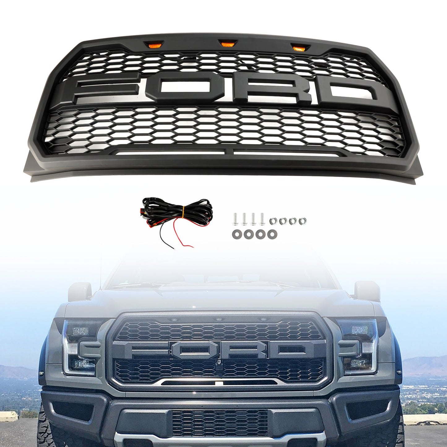 Griglia paraurti anteriore di ricambio per Ford F150 Raptor Style 2015-2016-2017 con LED