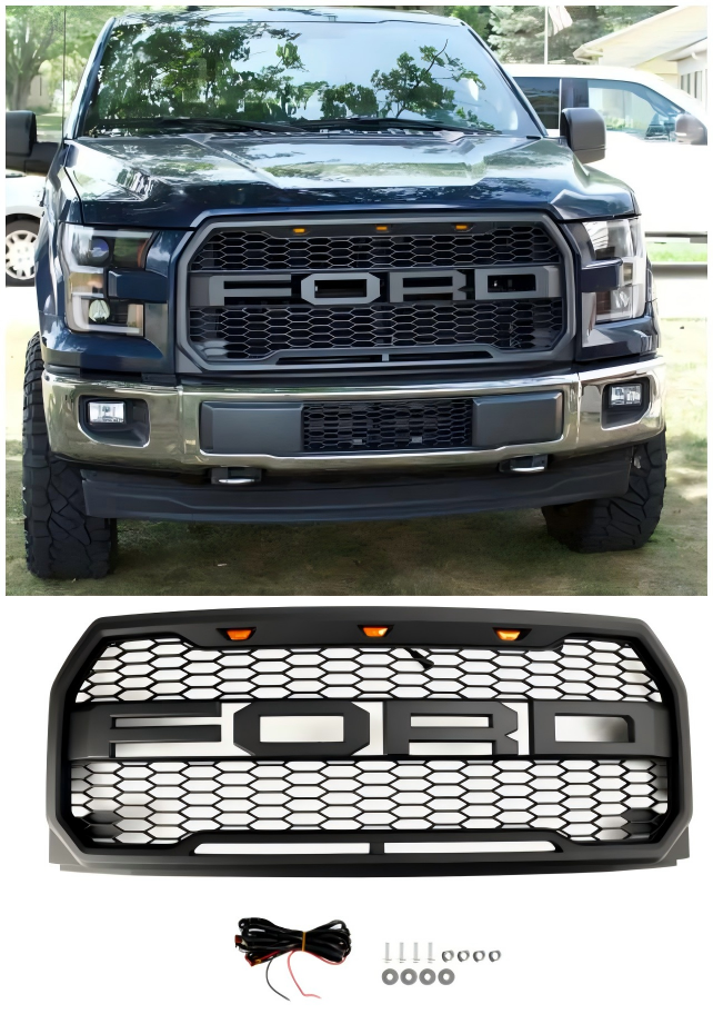 Griglia paraurti anteriore di ricambio per Ford F150 Raptor Style 2015-2017 con LED