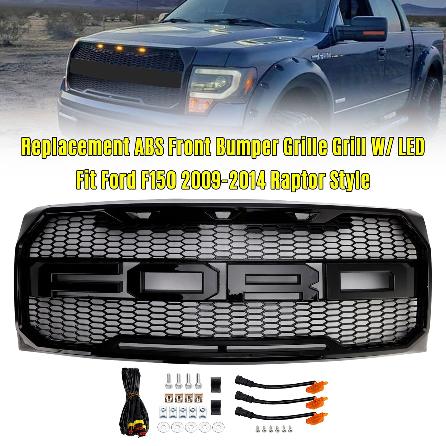 Griglia paraurti anteriore stile Raptor nero lucido adatta per Ford F150 2009-2014