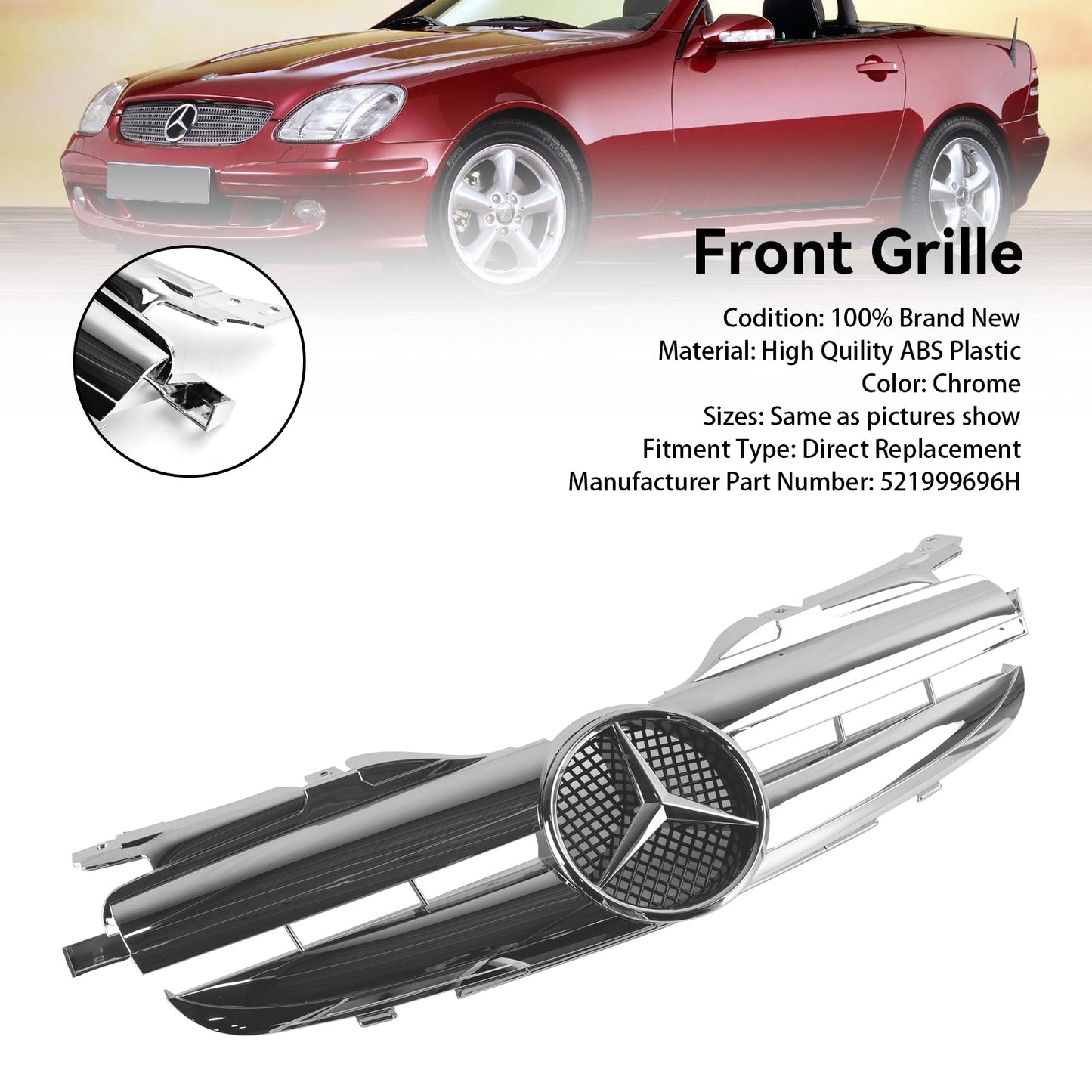 Griglia per paraurti anteriore Mercedes Benz Classe SLK R170 SLK320 SLK230 SLK200 1998-2004