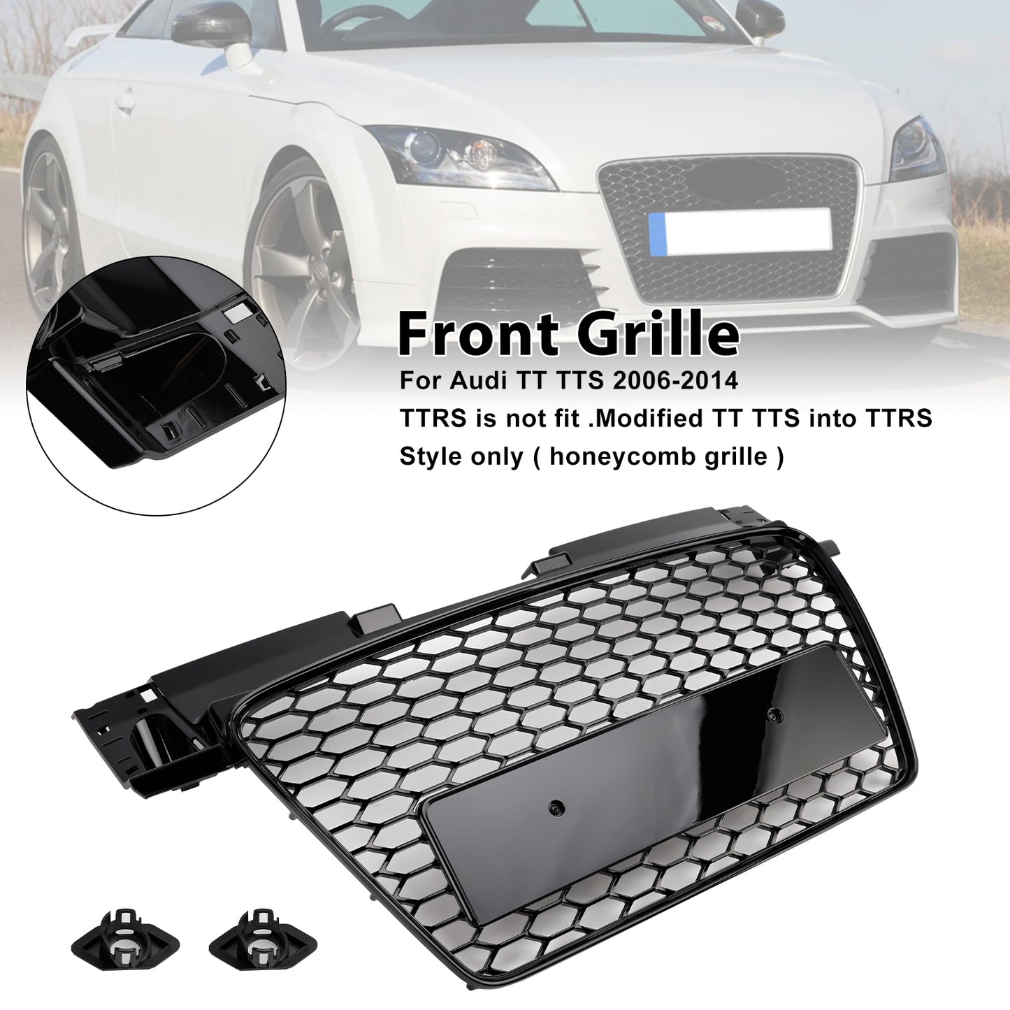 Per 2006-2014 Audi TT TTS RS Griglia anteriore a nido nera lucida