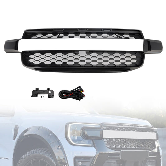 2023-2024 Per FORD Ranger Everest Next Gen T9 Wildtrak Nera Griglia paraurti anteriore con luce LED bianca a logo