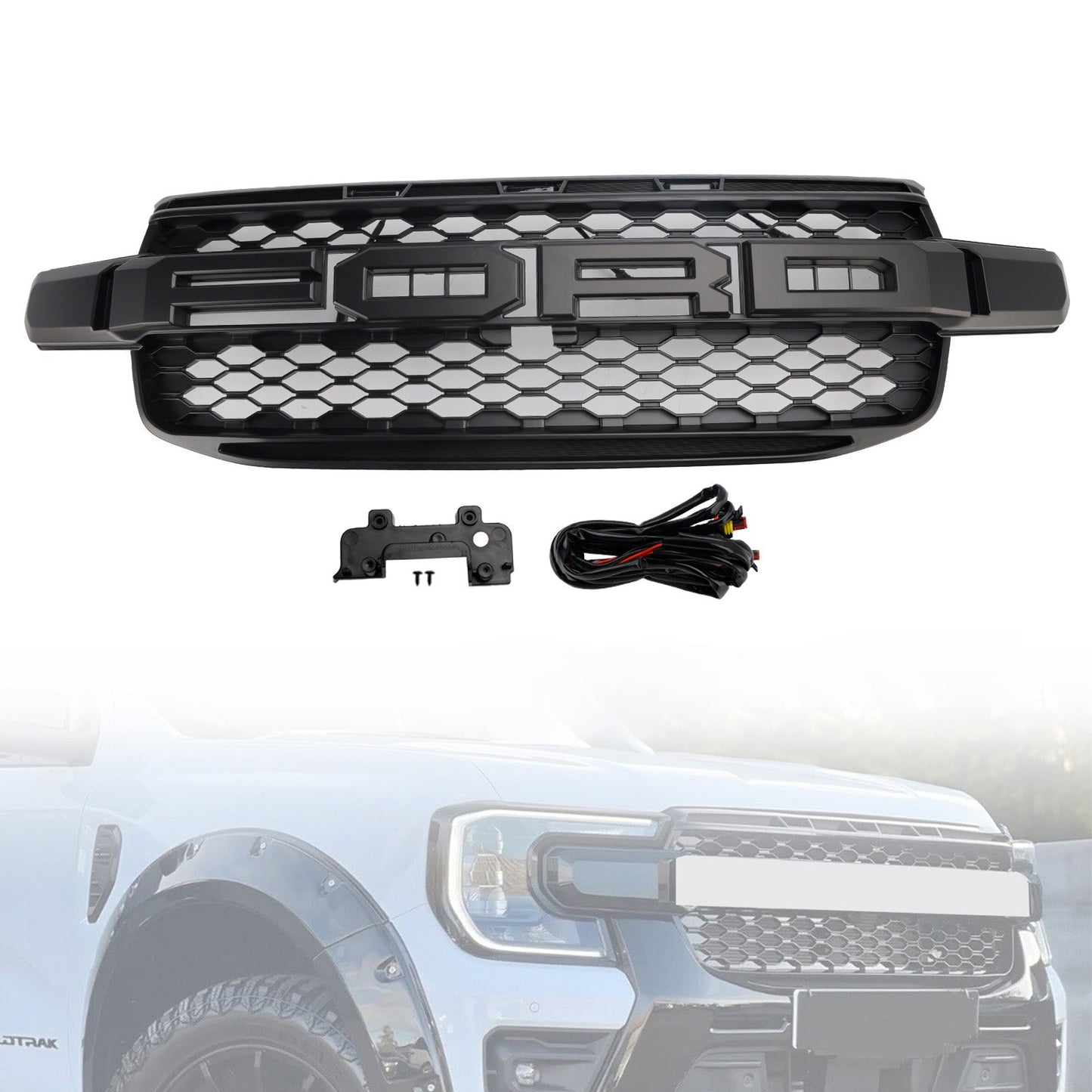 Per Ford Ranger Next Gen T9 2023-2024 Griglia paraurti anteriore nera con luce LED