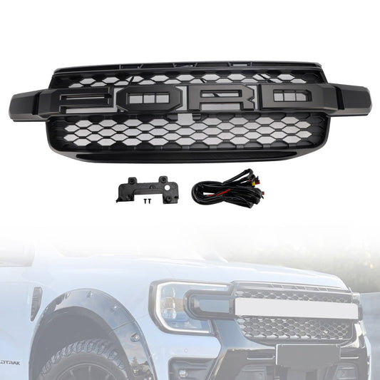 Per Ford Ranger Next Gen T9 2023-2024 Griglia paraurti anteriore nera con luce LED