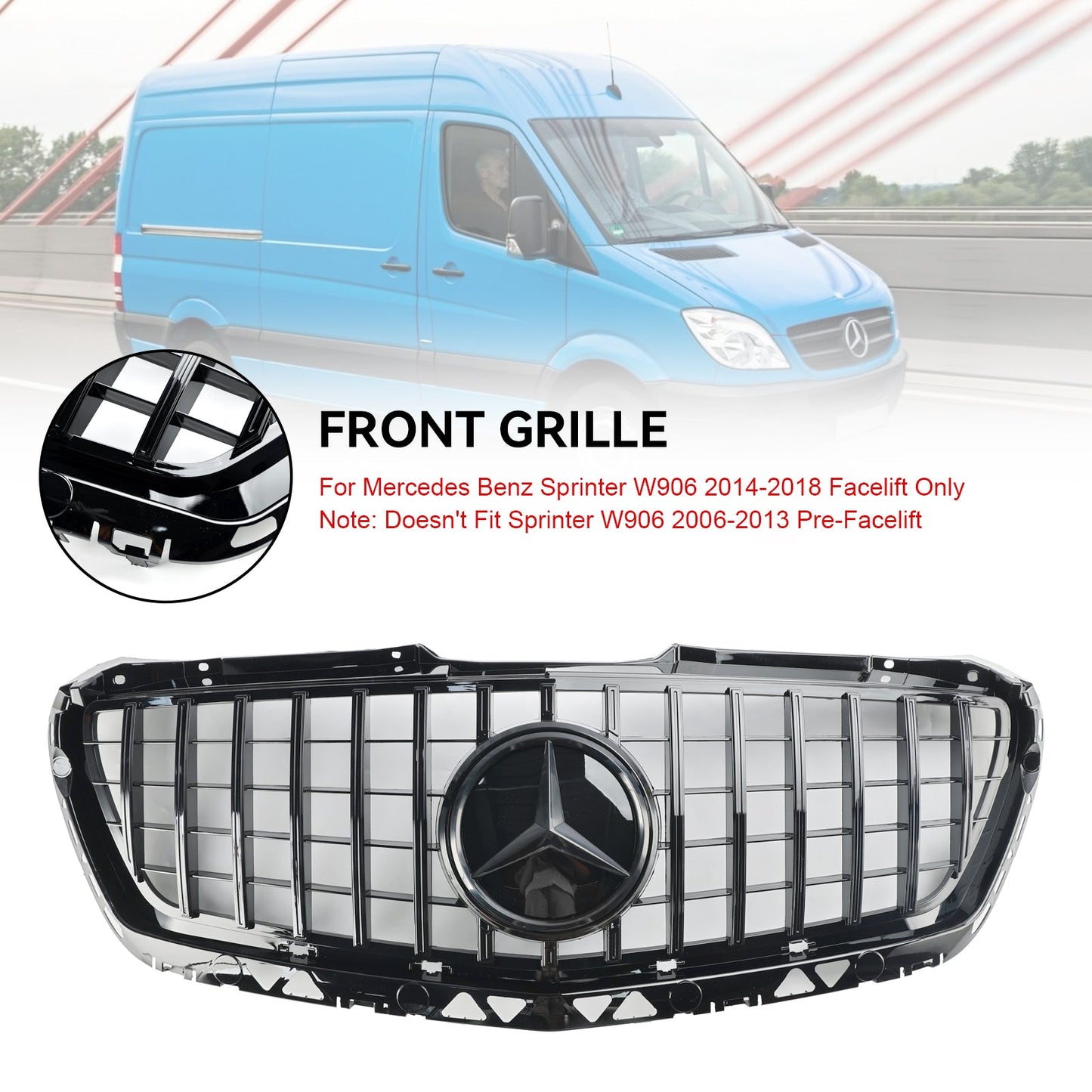 Griglia paraurti anteriore Mercedes Benz Sprinter W906 2014-2018, nera