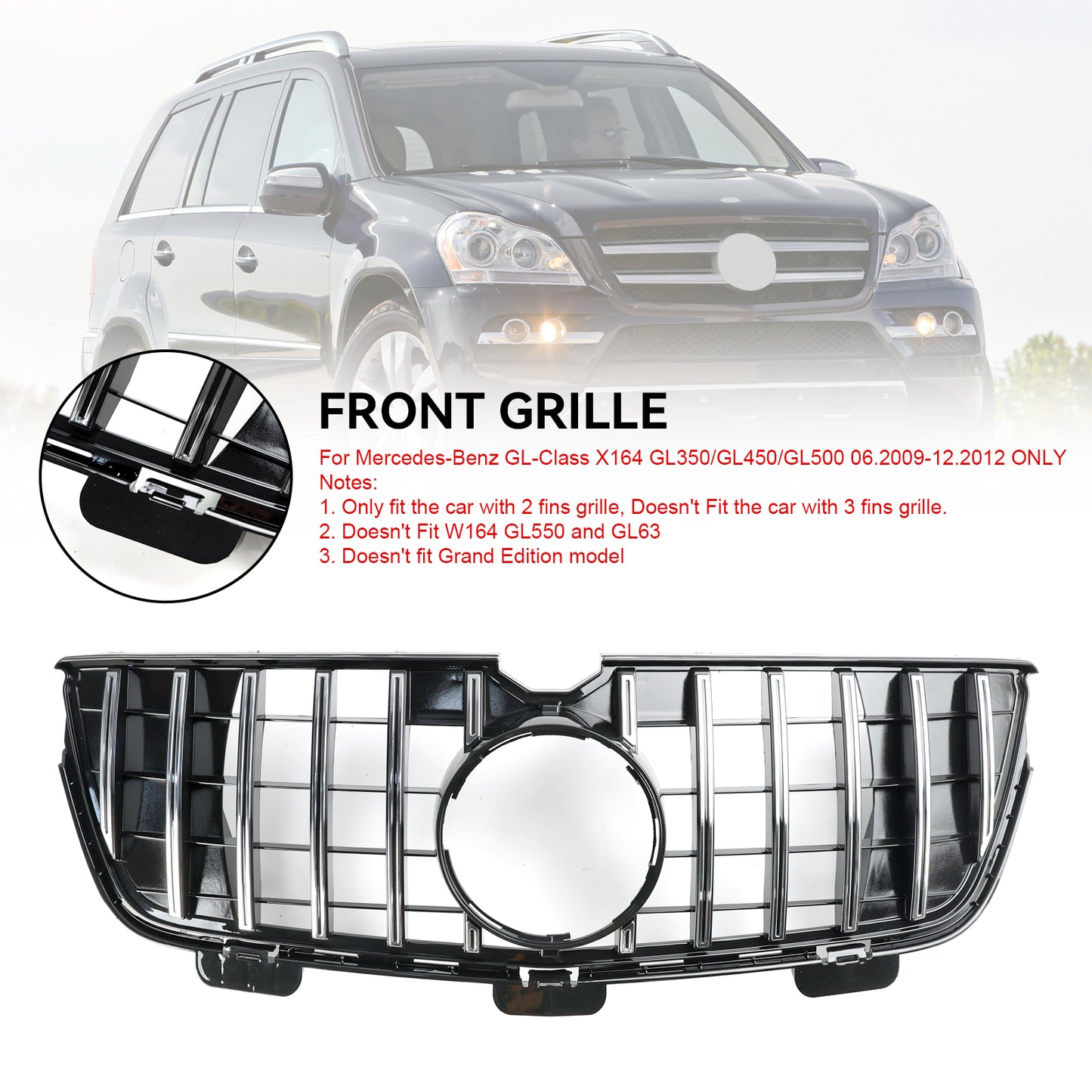 Griglia paraurti anteriore Mercedes-Benz GL X164 GL450 GL500 2010-2012, cromata