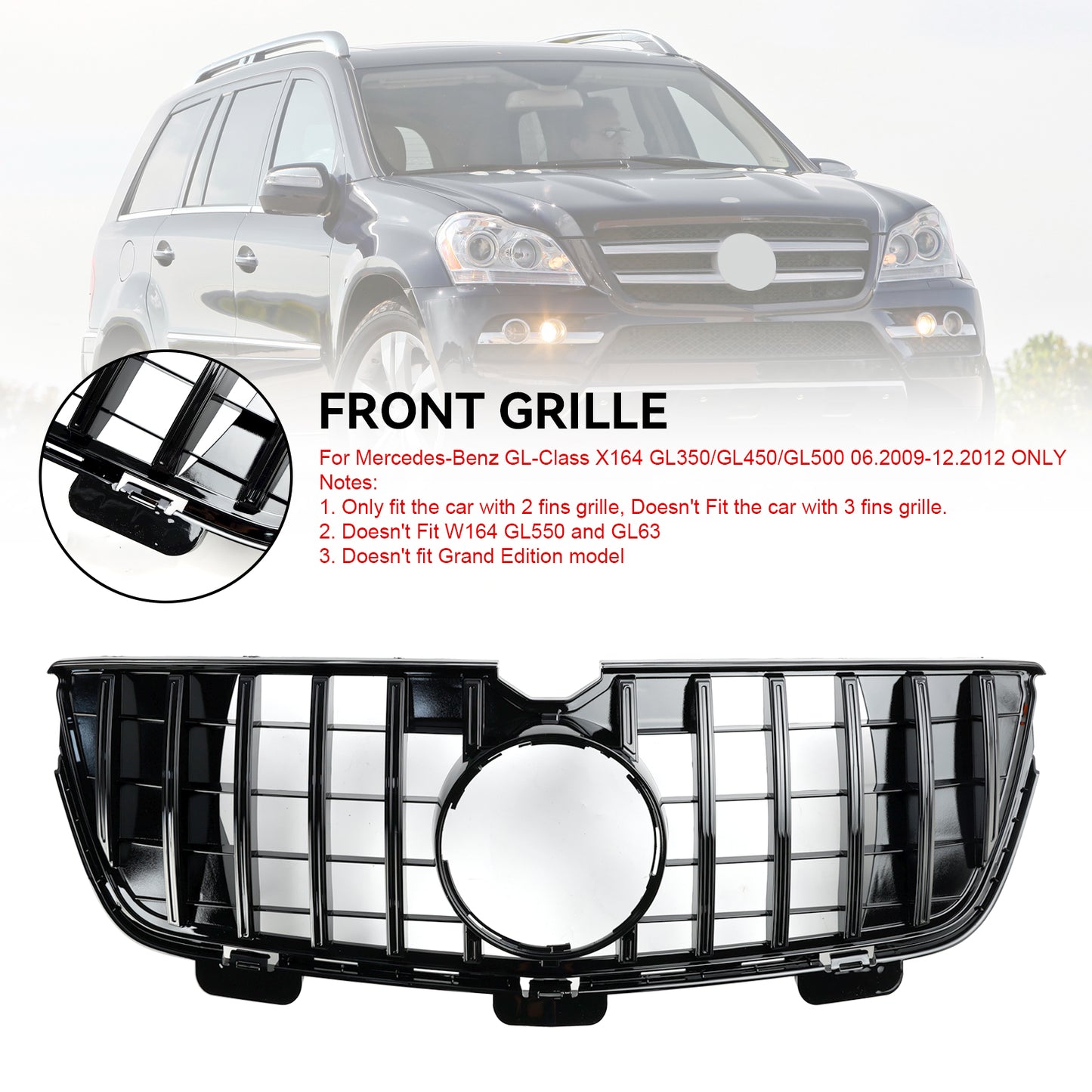 Griglia paraurti anteriore Mercedes-Benz GL X164 GL450 GL500 2010-2012, cromata