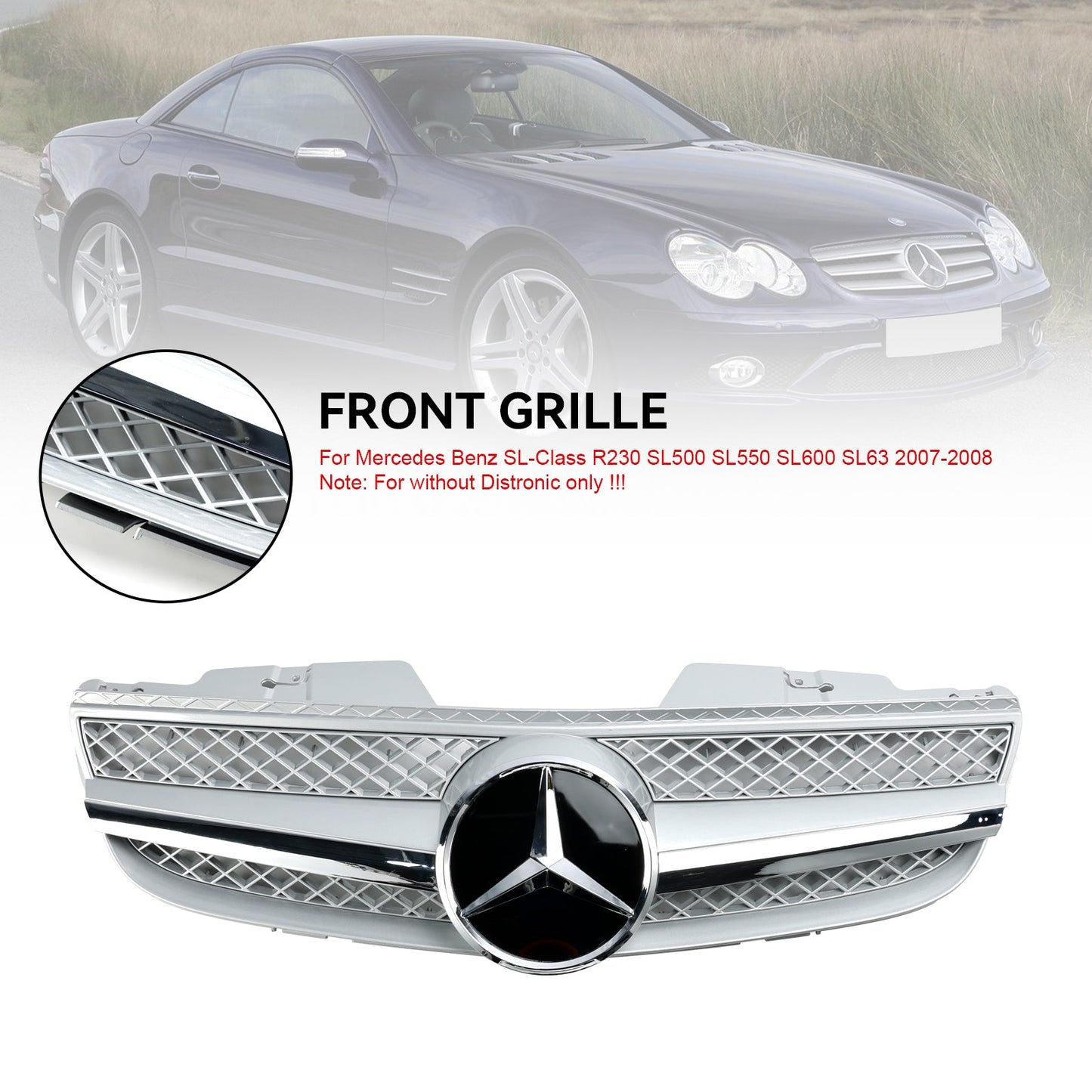2007-2008 Mercedes Benz R230 SL550 SL600 1 Fin Star Paraurti anteriore Griglia superiore