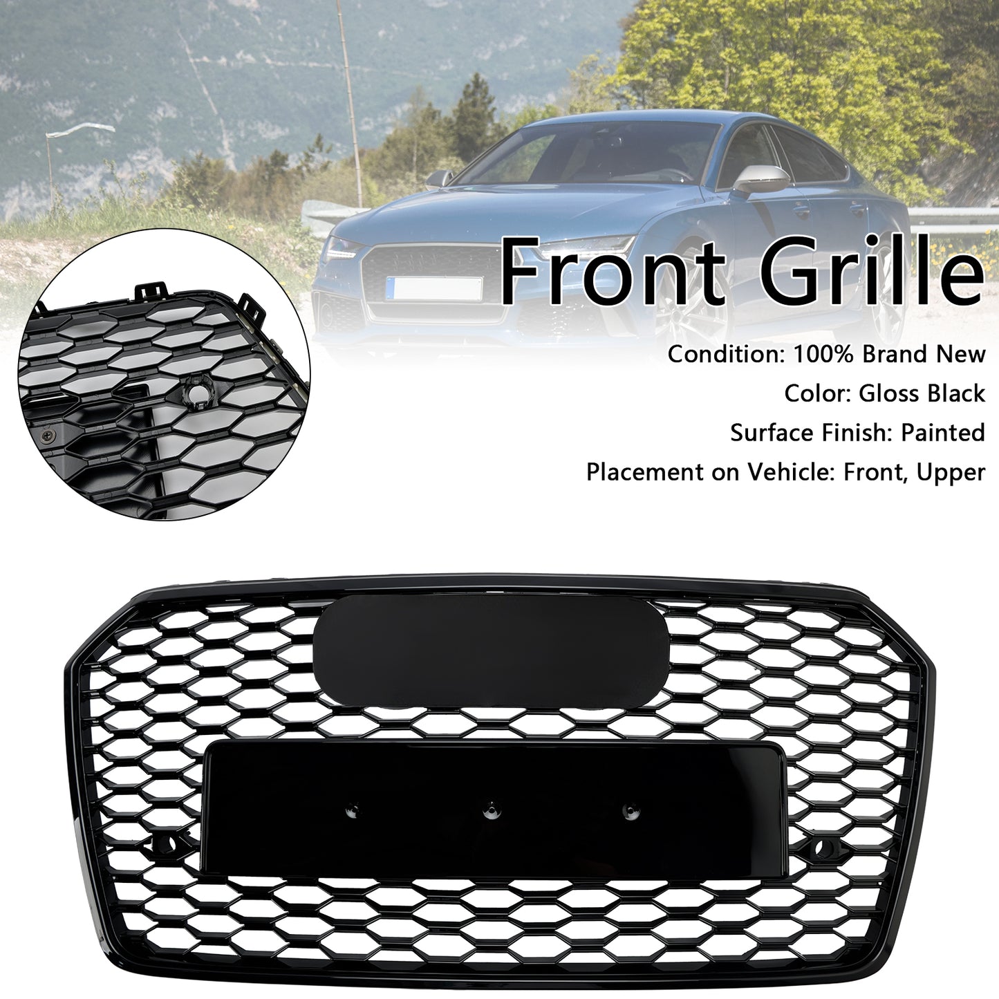 Griglia paraurti anteriore a nido d'ape Audi A7 C7 S7 RS7 Style 2016-2018, nera