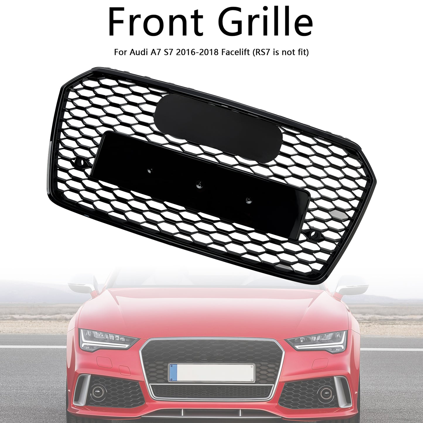 Griglia paraurti anteriore a nido d'ape Audi A7 C7 S7 RS7 Style 2016-2018, nera