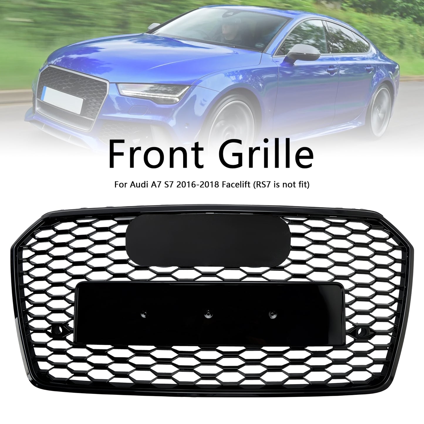 Griglia paraurti anteriore a nido d'ape Audi A7 C7 S7 RS7 Style 2016-2018, nera