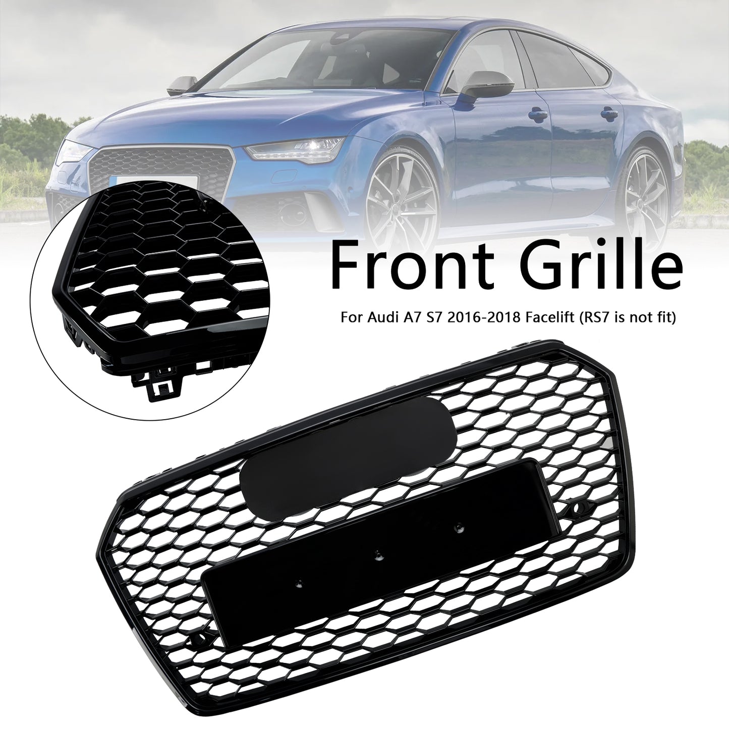 Griglia paraurti anteriore a nido d'ape Audi A7 C7 S7 RS7 Style 2016-2018, nera