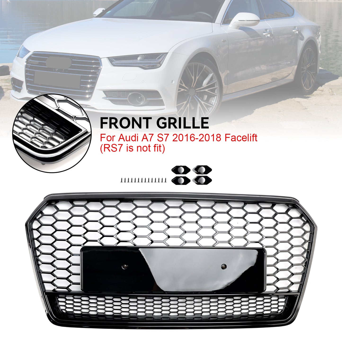 Audi A7 C7 S7 RS7 2016-2018 Griglia paraurti anteriore stile nido d'ape nera