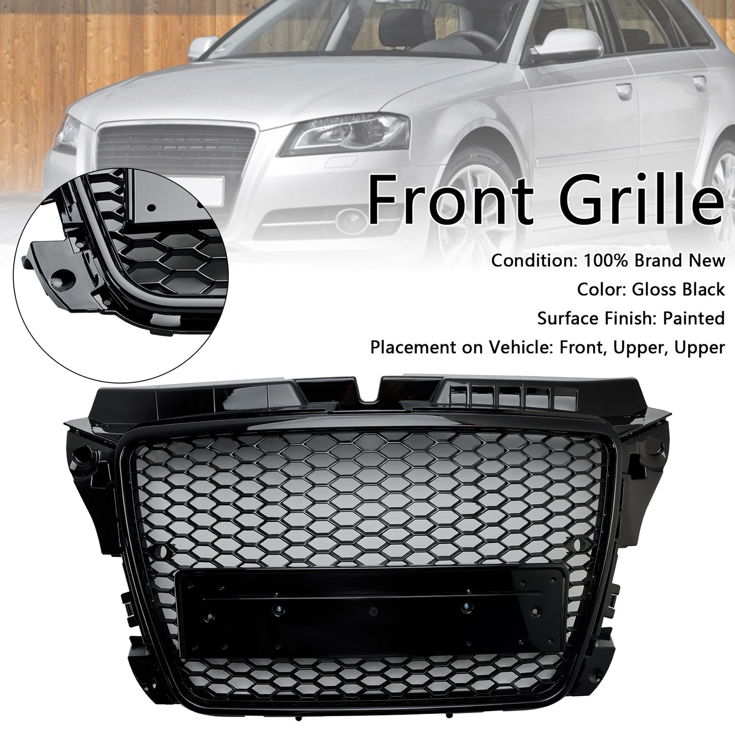 ABS 2008-2013 Audi A3 8P RS3 Grill a nido d'ape in stile RS3 per paraurti anteriore