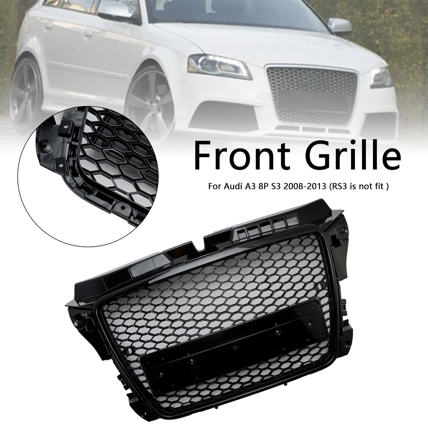 ABS 2008-2013 Audi A3 8P RS3 Grill a nido d'ape in stile RS3 per paraurti anteriore