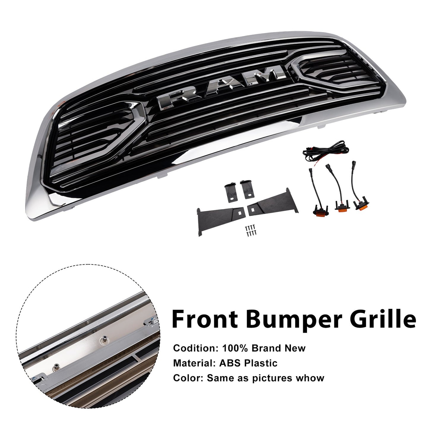 Griglia paraurti anteriore cromata con luce a LED per Dodge Ram 1500 2009-2012