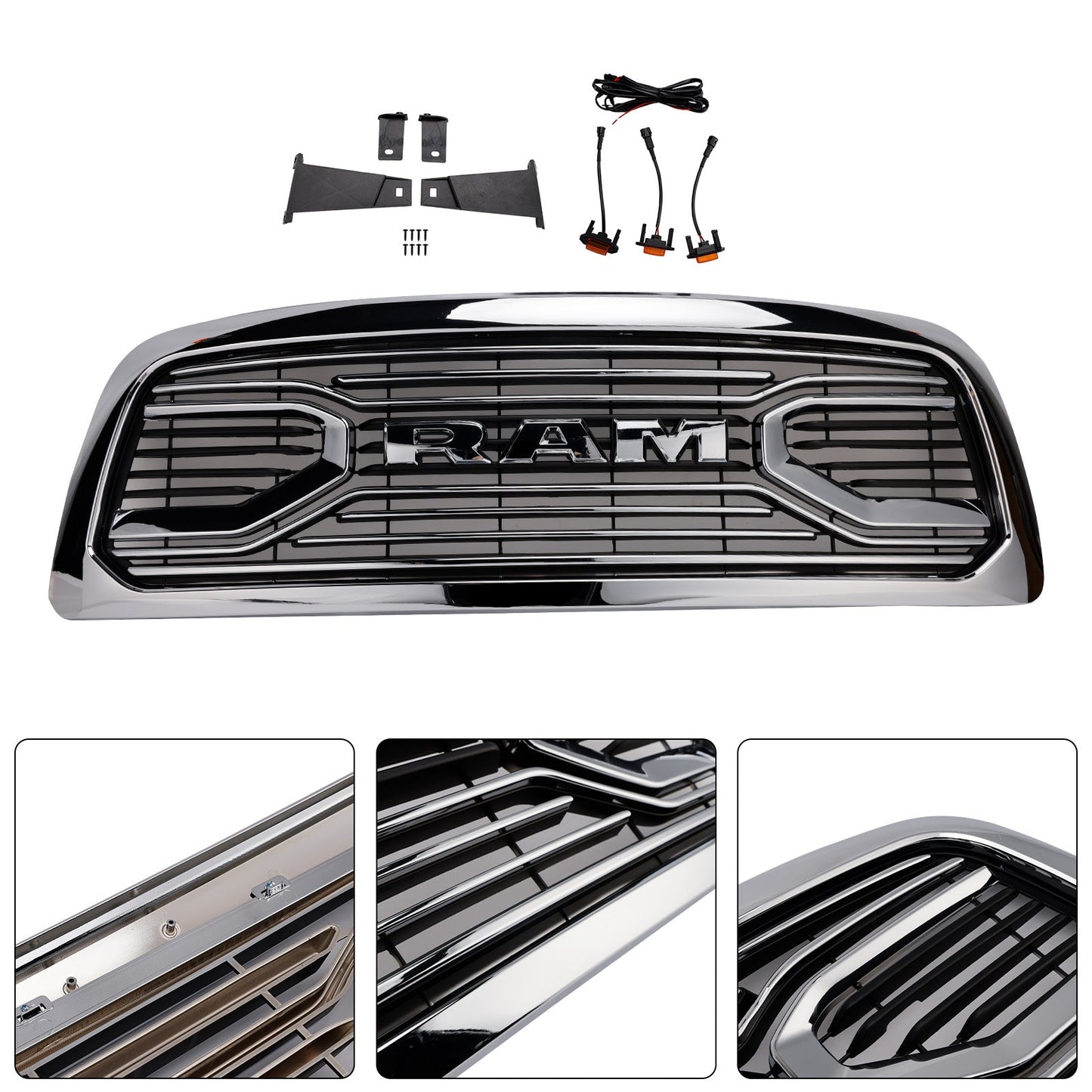 Griglia paraurti anteriore cromata con luce a LED per Dodge Ram 1500 2009-2012