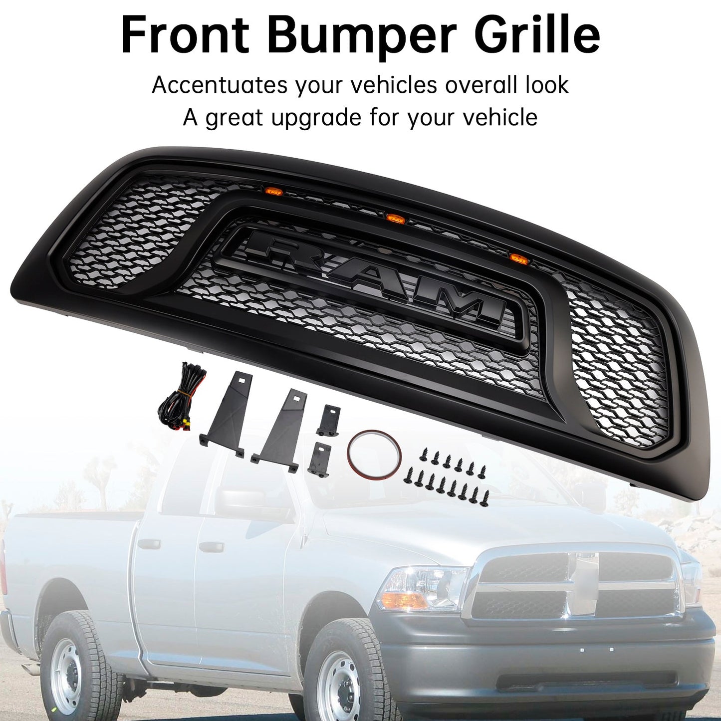Griglia paraurti anteriore nera con luce a LED per Dodge Ram 1500 2009-2012