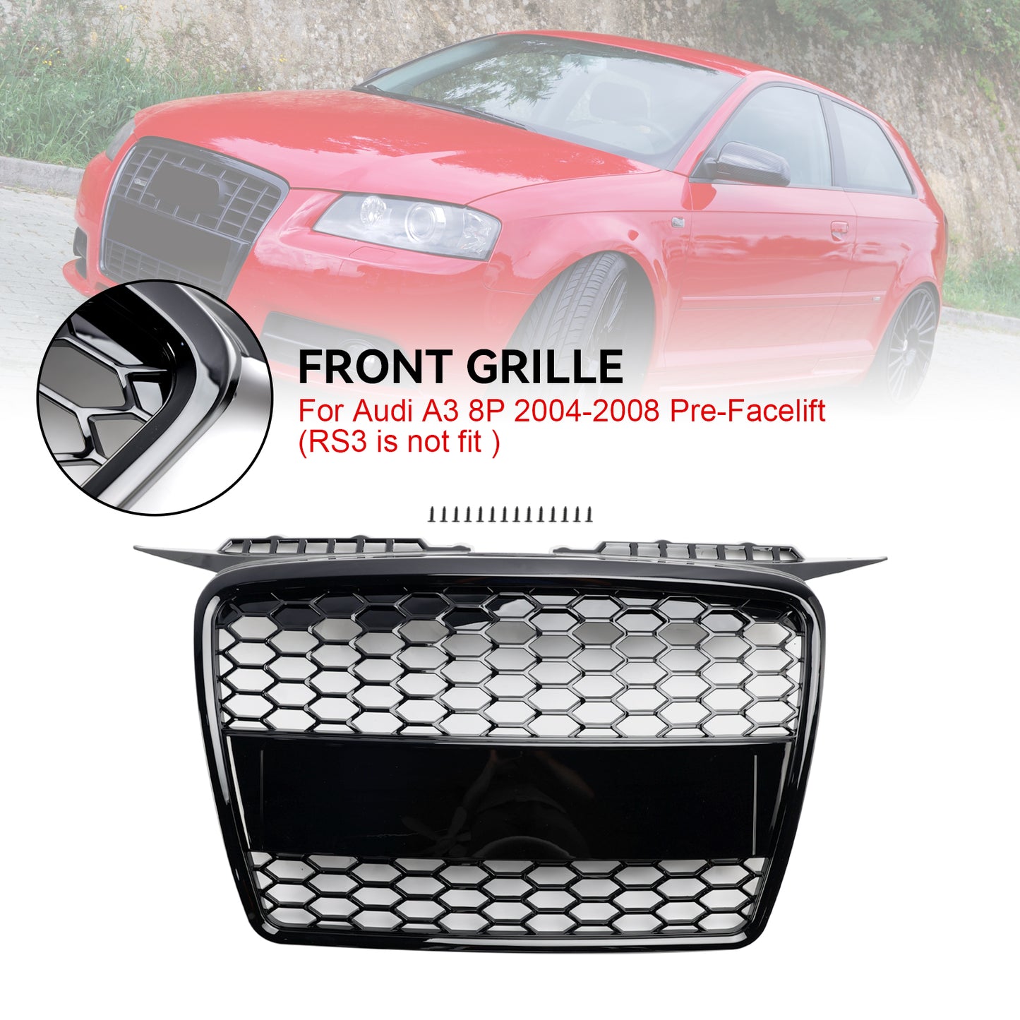 Per Audi A3 8P RS3 2004-2008 Grilla per paraurti anteriore in stile 8P4853651A