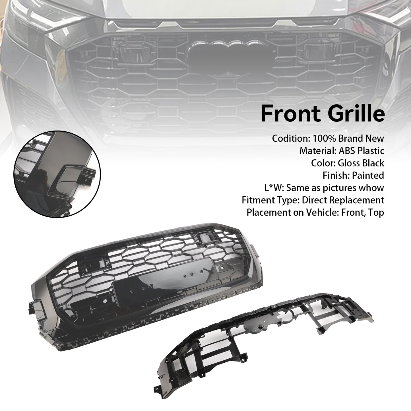 Griglia anteriore a nido d'ape nera lucida Audi Q8/SQ8 RSQ8 Style 2019-2023