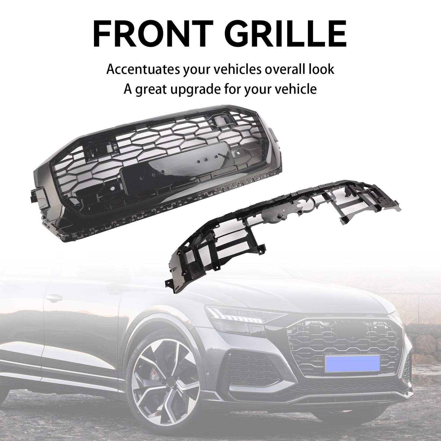 Griglia anteriore a nido d'ape nera lucida Audi Q8/SQ8 RSQ8 Style 2019-2023