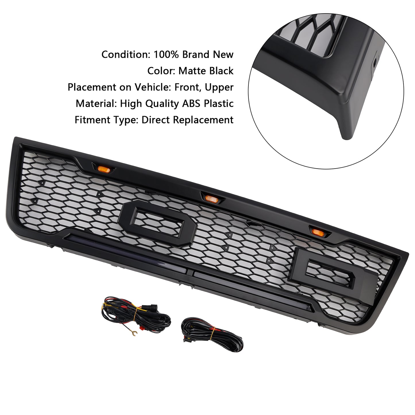 Griglia paraurti anteriore nera a LED per Ford E150 E250 E350 2003-2007