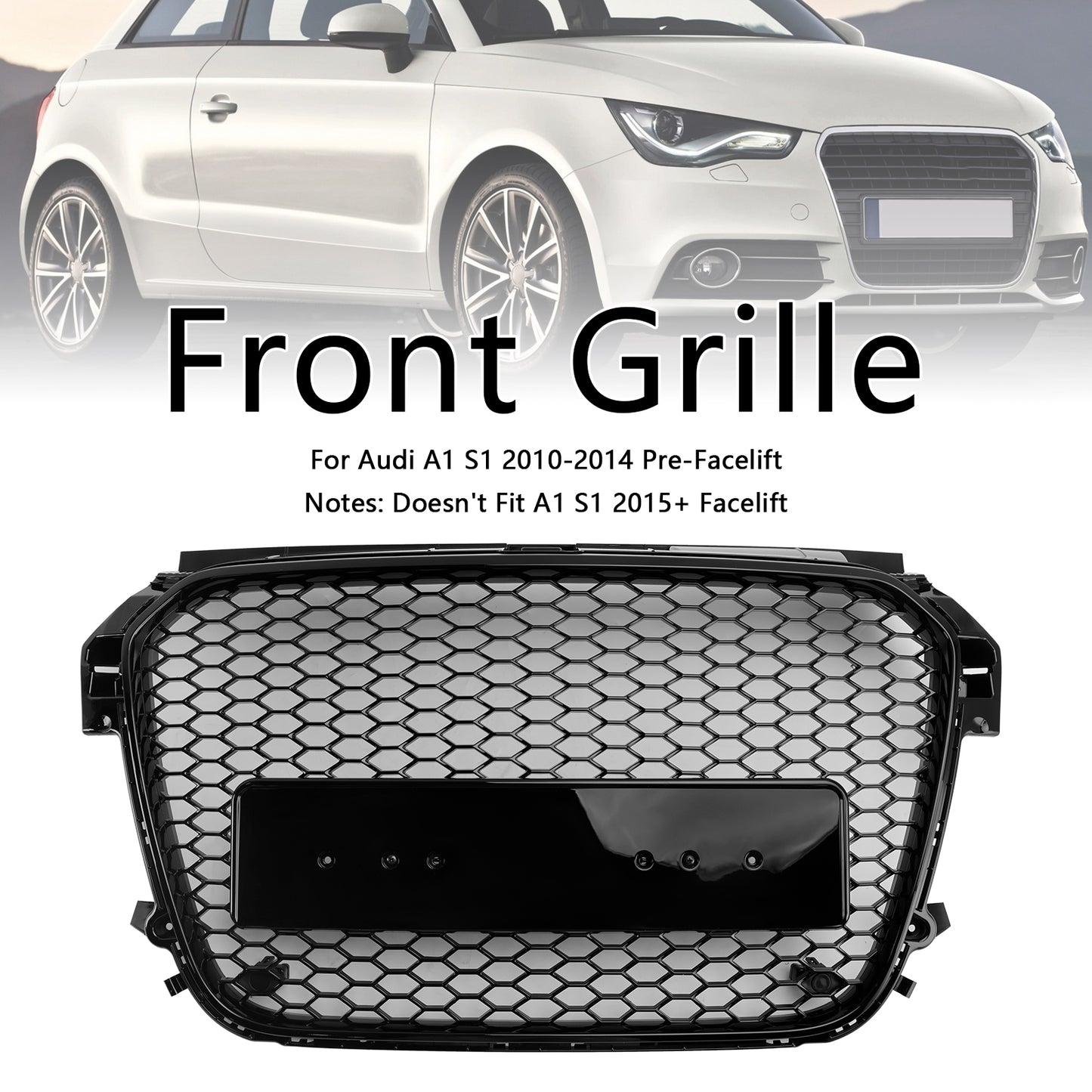 Griglia paraurti anteriore a nido d'ape Audi A1 S1 pre-facelift 2010-2014 nero lucido