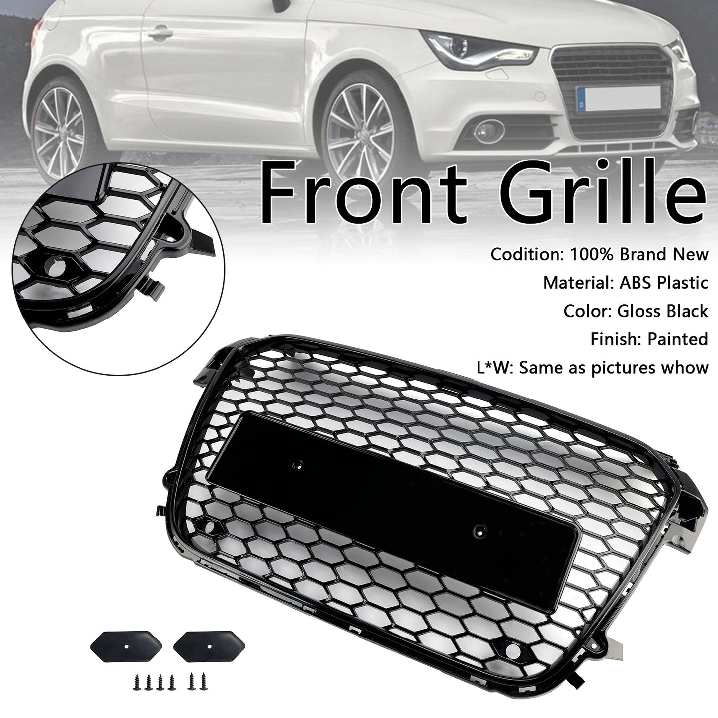 Per Audi A1 S1 pre-facelift 2010-2015 Griglia paraurti anteriore nero lucido