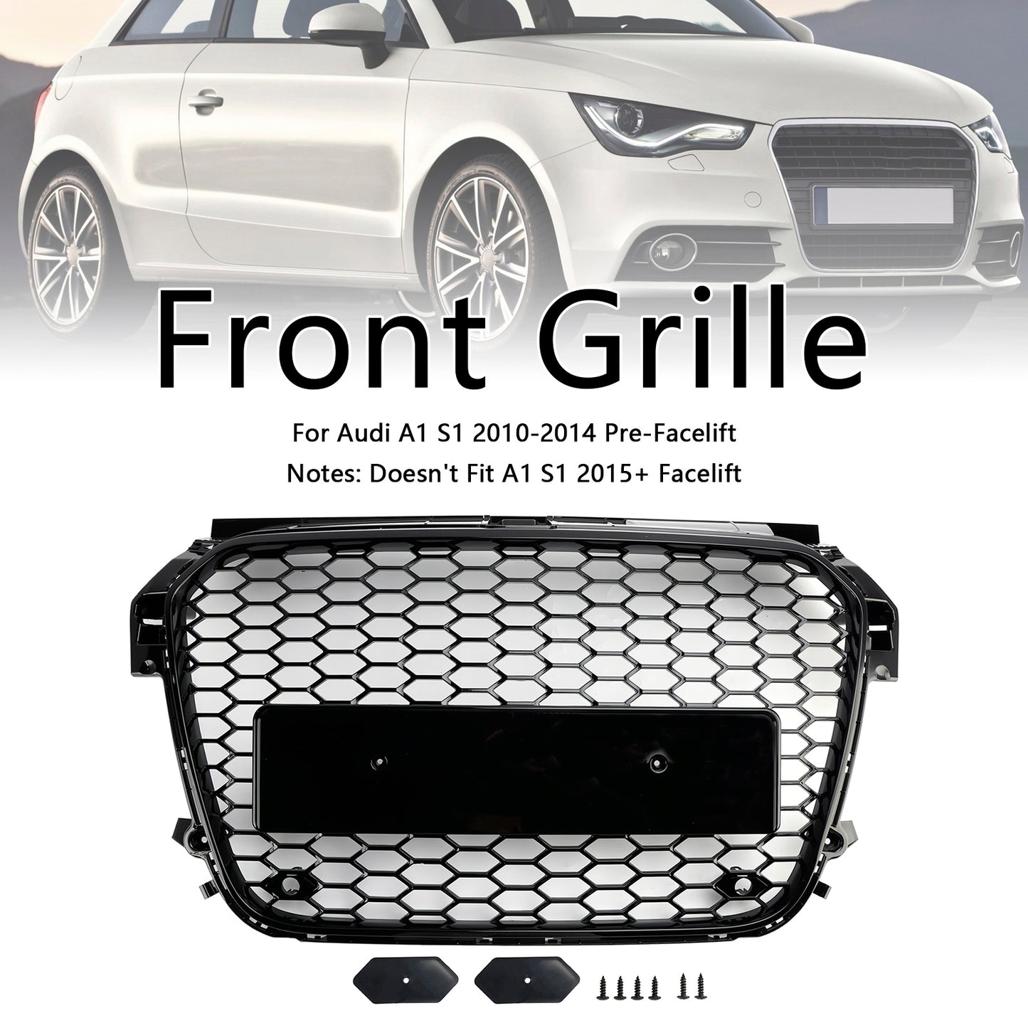 Per Audi A1 S1 pre-facelift 2010-2015 Griglia paraurti anteriore nero lucido