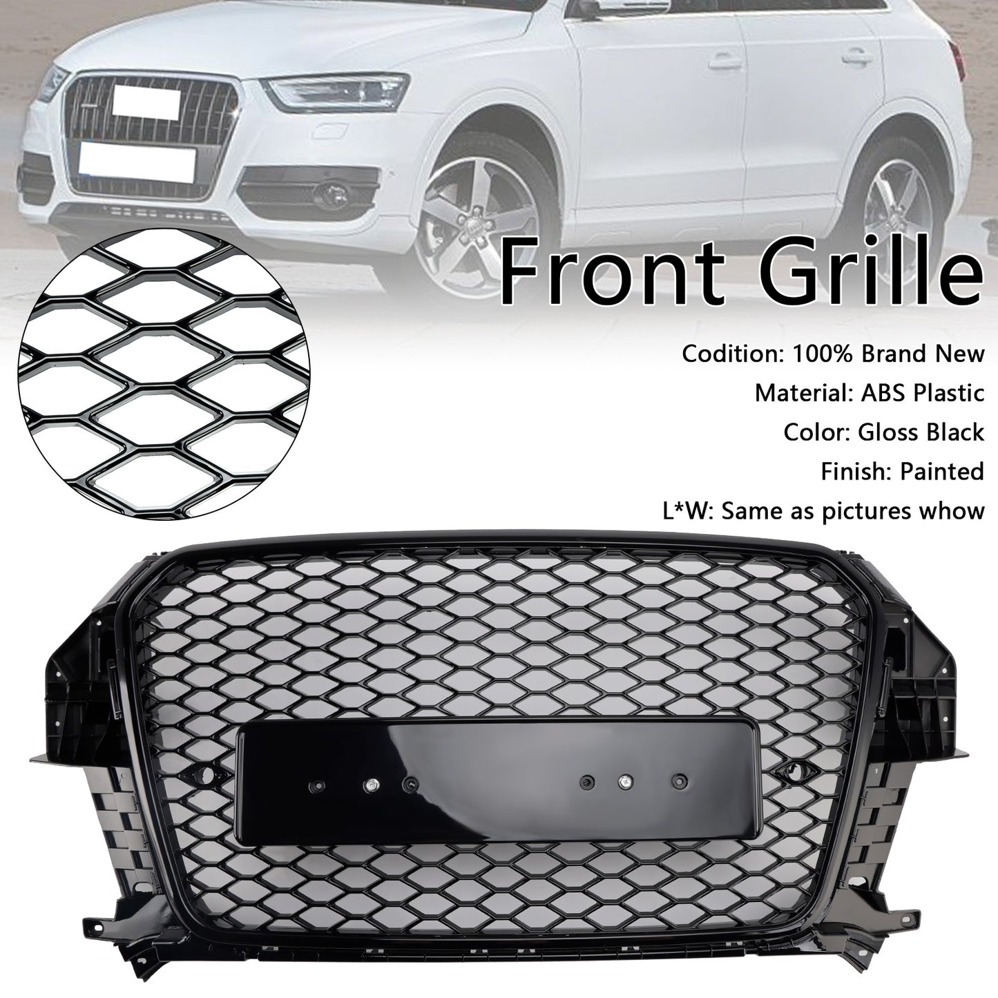 Griglia anteriore a nido d'ape Audi Q3 S-Line RSQ3 Style 2011-2015 nero lucido 5060531048501