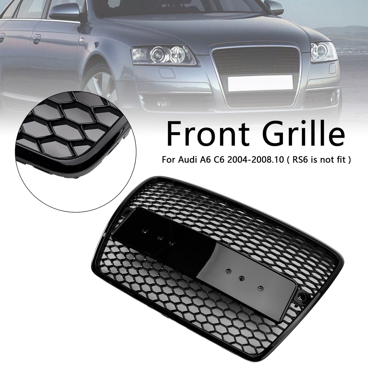 2004-2008.10 Audi A6 C6 Pre-Facelift Griglia paraurti anteriore a nido d'ape nera