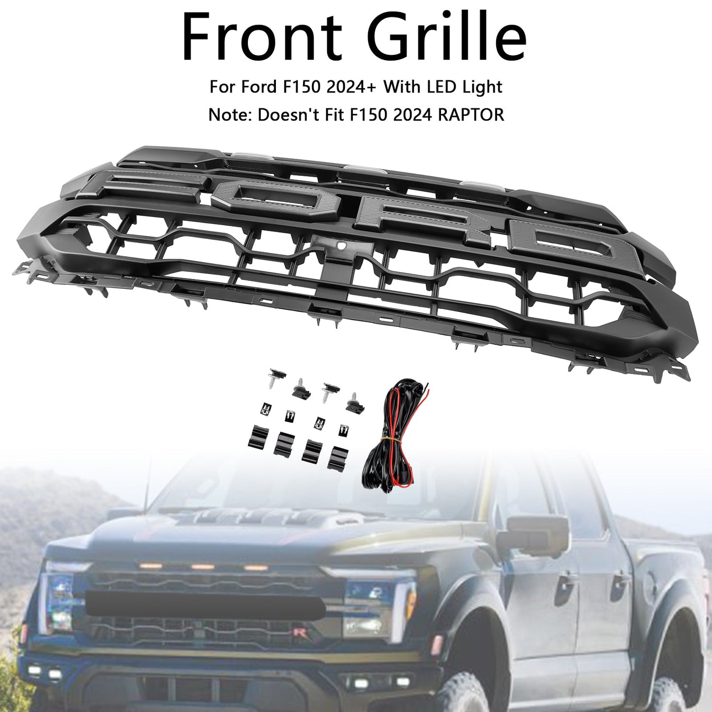 Griglia paraurti anteriore nera a LED per Ford F150 2024+