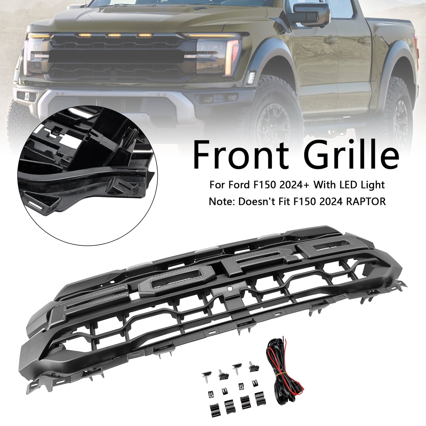 Griglia paraurti anteriore nera a LED per Ford F150 2024+
