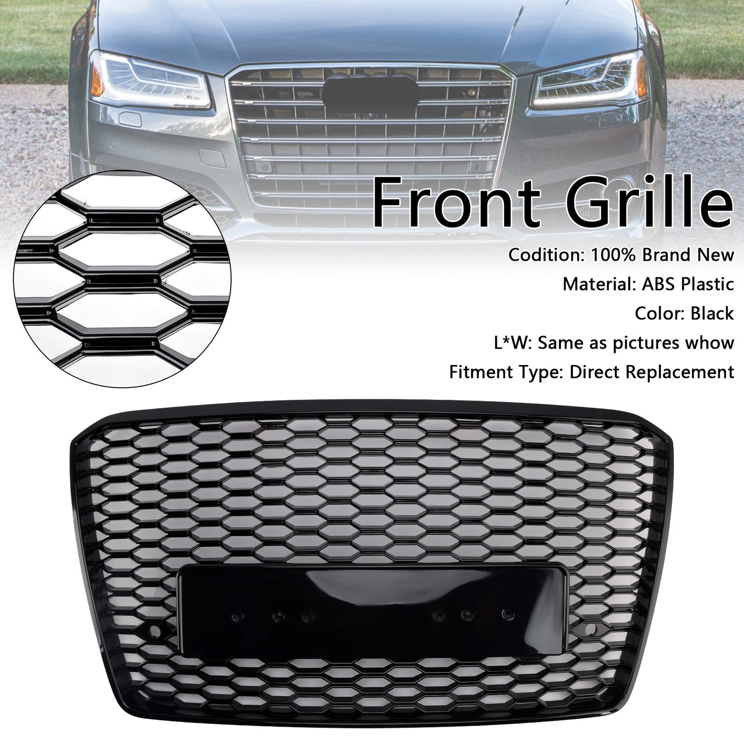 Griglia paraurti anteriore a nido d'ape per Audi A8 S8 RS8 Style 2015-2017 Nera