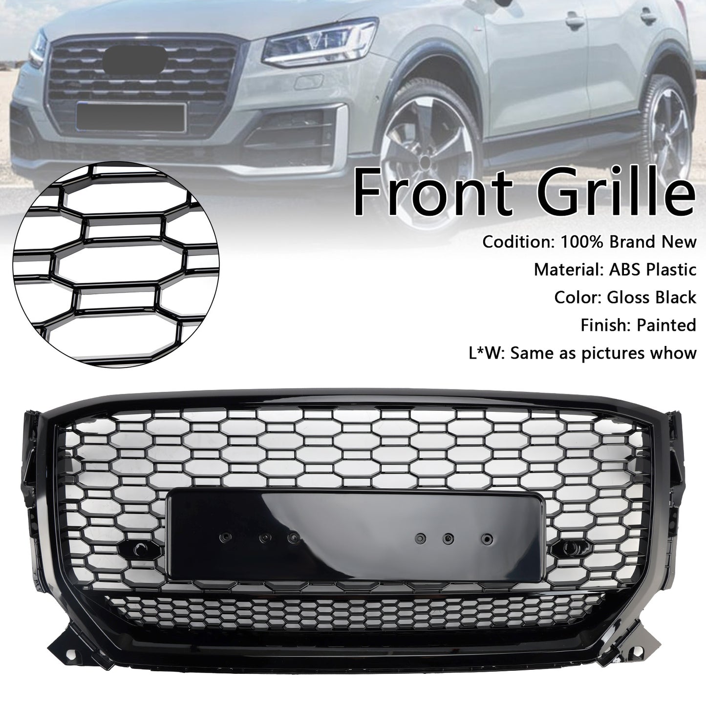Griglia anteriore a nido d'ape nera lucida Audi Q2 pre-facelift 2016-2020