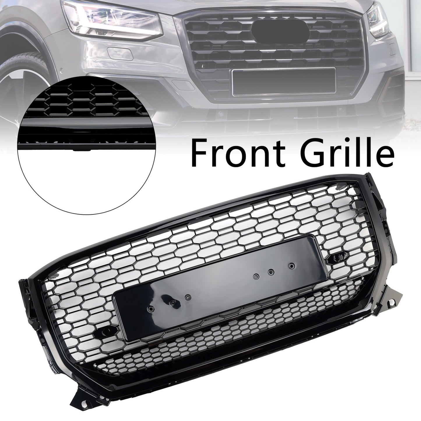 Griglia anteriore a nido d'ape nera lucida Audi Q2 pre-facelift 2016-2020