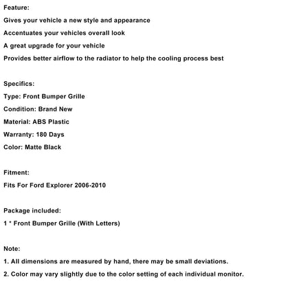 Ford Explorer 2006-2010 con griglia paraurti anteriore superiore nera chiara