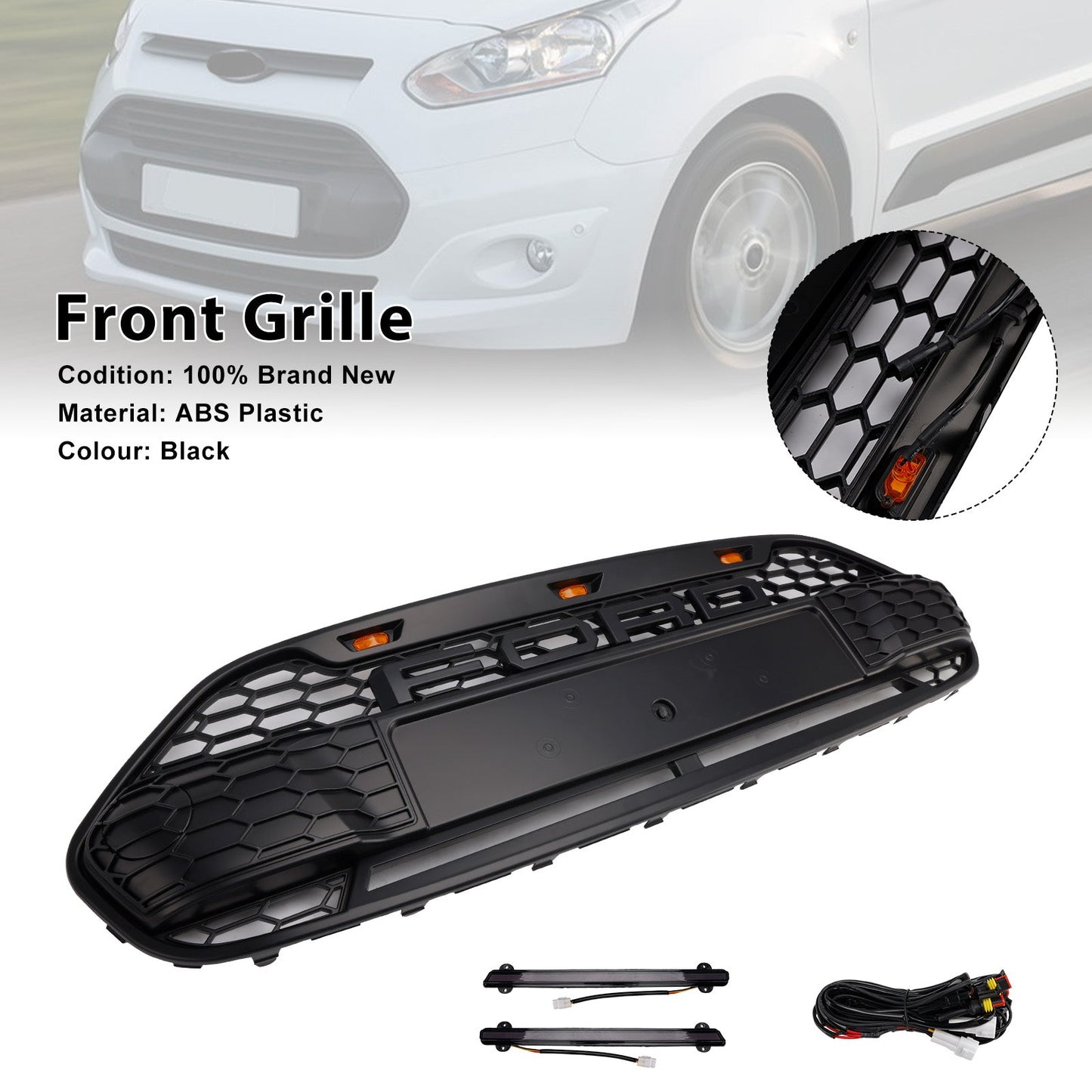 Griglia paraurti anteriore nera Ford Transit Connect 2014-2018 con LED