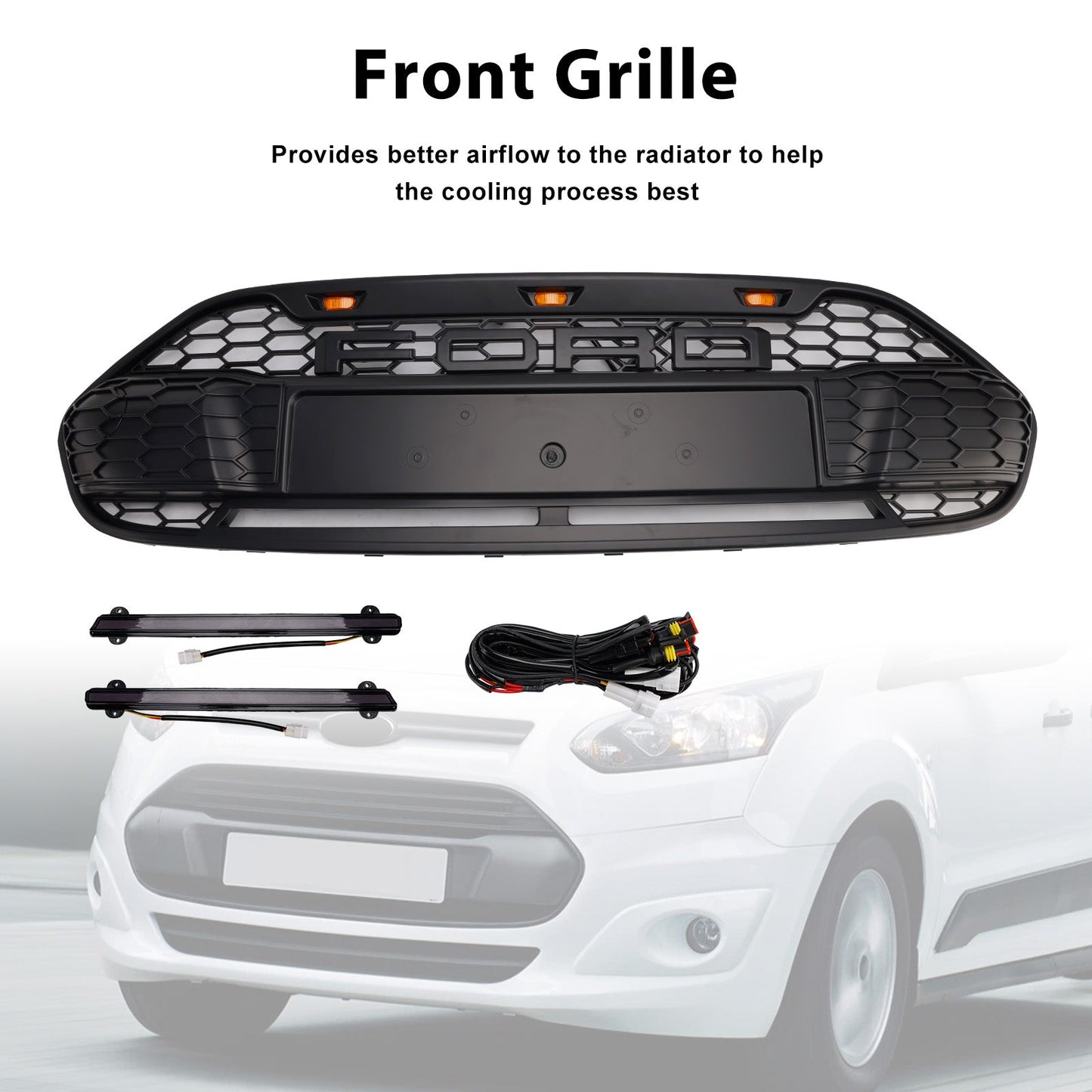 Griglia paraurti anteriore nera Ford Transit Connect 2014-2018 con LED