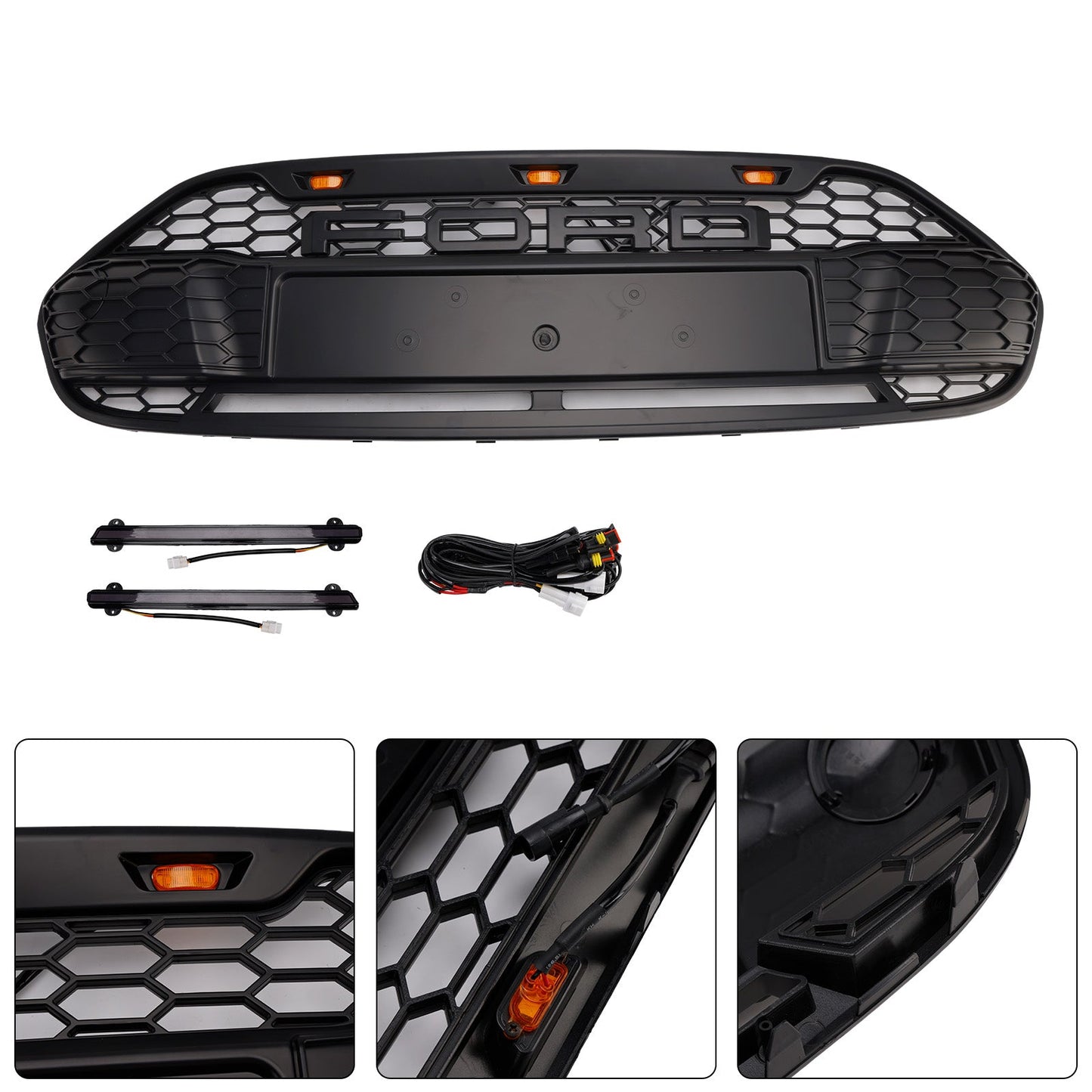 Griglia paraurti anteriore nera Ford Transit Connect 2014-2018 con LED