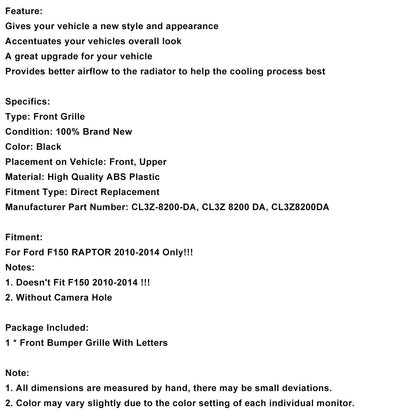 Griglia paraurti anteriore Ford F150 Raptor senza foro per telecamera CL3Z8200DA 2010-2014