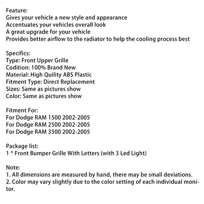 Griglia paraurti anteriore stile Rebel Dodge RAM 1500/2500/3500 2002-2005