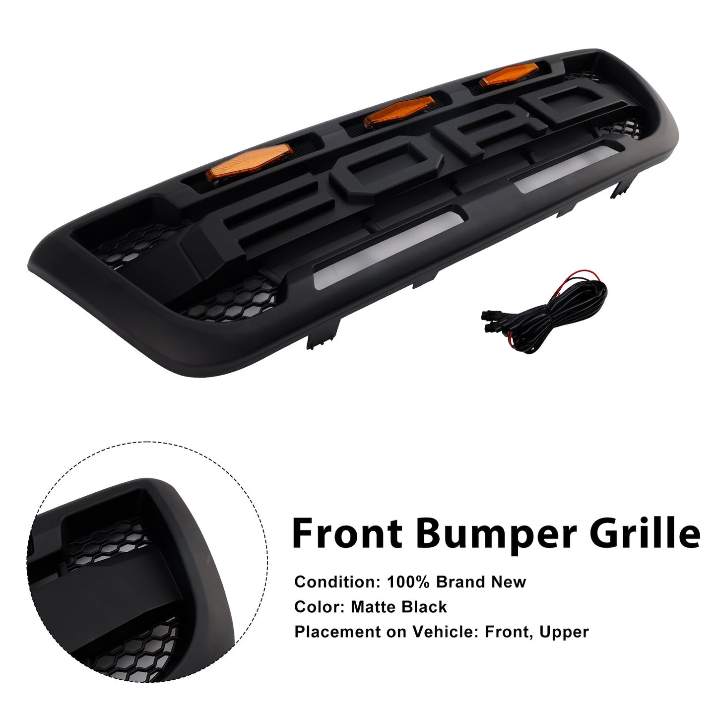 Griglia paraurti anteriore nera opaca Ford Ranger 1998-2000 con luce a LED