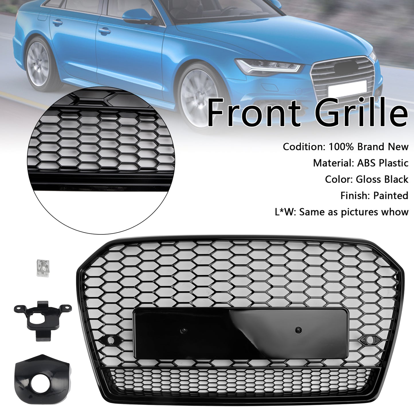 Griglia anteriore a nido d'ape in stile RS6 adatta ad Audi A6 S6 C7 2016-2018 ner