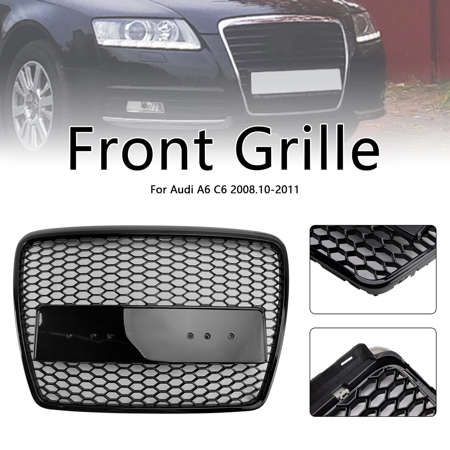 Griglia paraurti anteriore a nido d'ape nera Audi A6 C6 Facelift 2008-2011