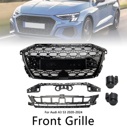 Griglia sostitutiva nera a nido d'ape per paraurti anteriore stile Audi A3/A3 Sline/S3 RS3 2020-2024