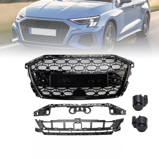 Griglia sostitutiva nera a nido d'ape per paraurti anteriore stile Audi A3/A3 Sline/S3 RS3 2020-2024