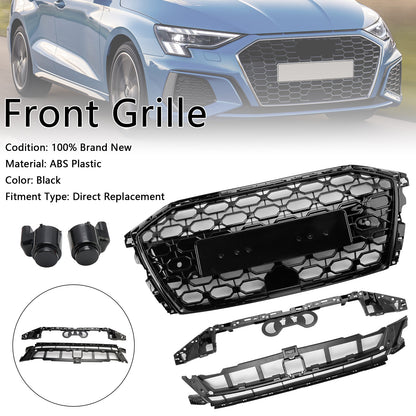 Griglia sostitutiva nera a nido d'ape per paraurti anteriore stile Audi A3/A3 Sline/S3 RS3 2020-2024