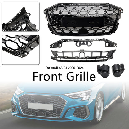 Griglia sostitutiva nera a nido d'ape per paraurti anteriore stile Audi A3/A3 Sline/S3 RS3 2020-2024