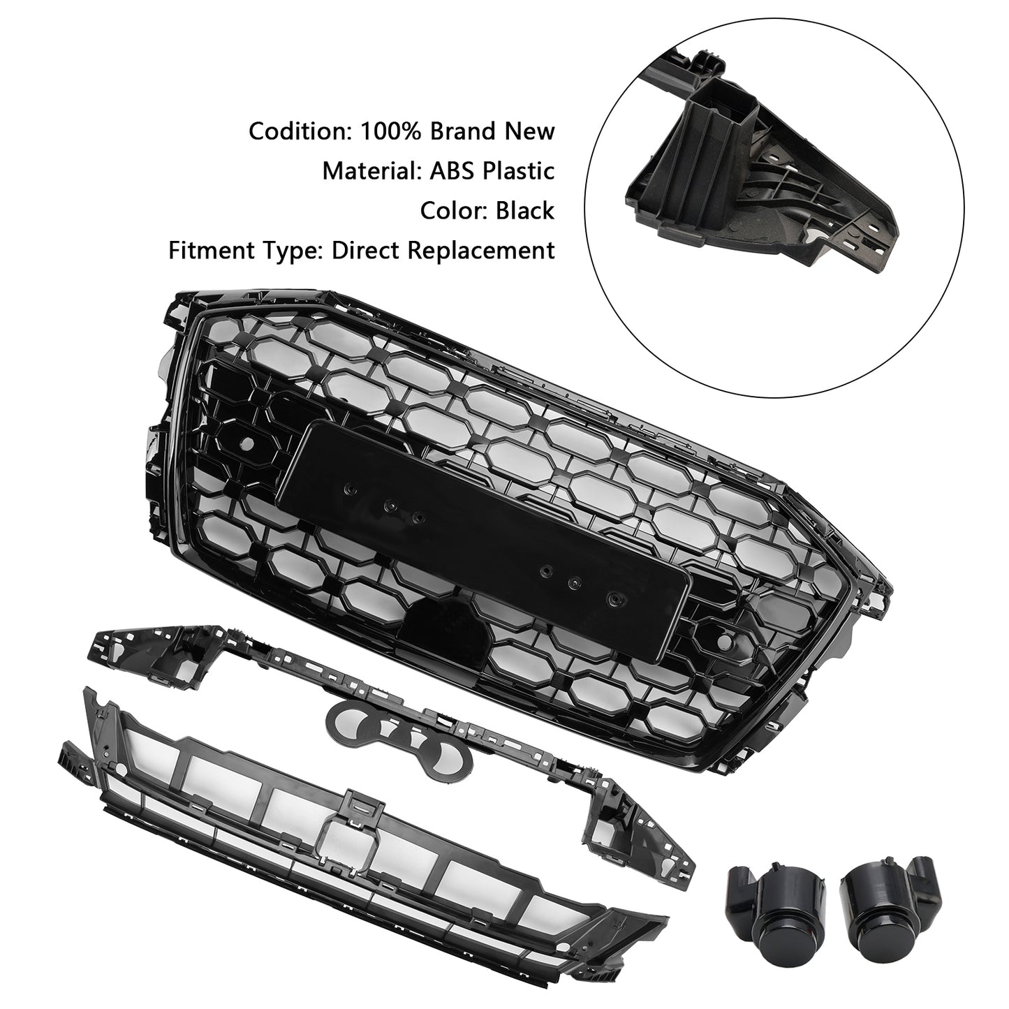 Griglia sostitutiva nera a nido d'ape per paraurti anteriore stile Audi A3/A3 Sline/S3 RS3 2020-2024